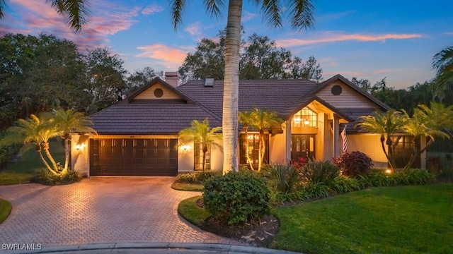 view of front of house with a garage