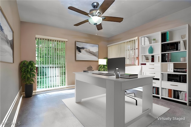 home office with ceiling fan