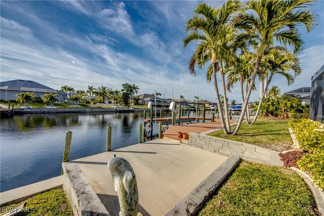 dock area with a water view