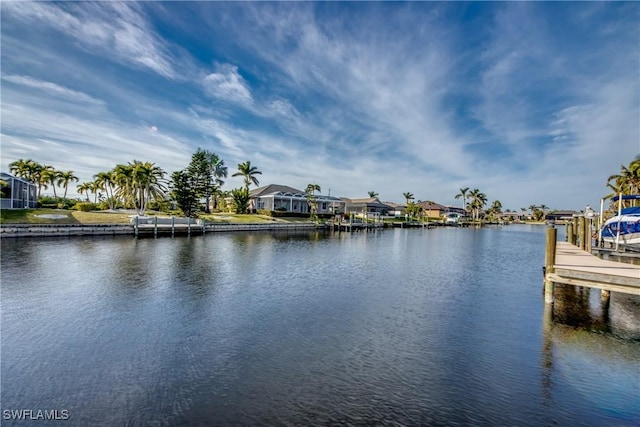 property view of water with a dock