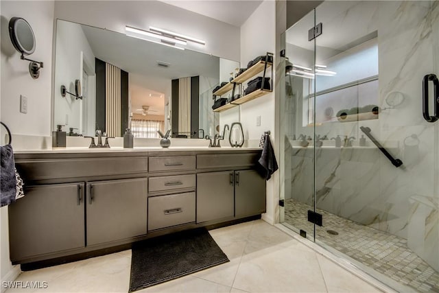 bathroom featuring vanity and walk in shower