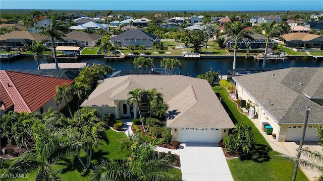 bird's eye view featuring a water view