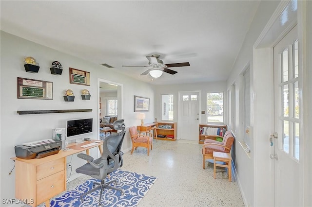 home office with ceiling fan