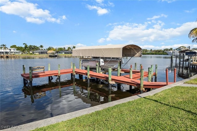 view of dock with a water view