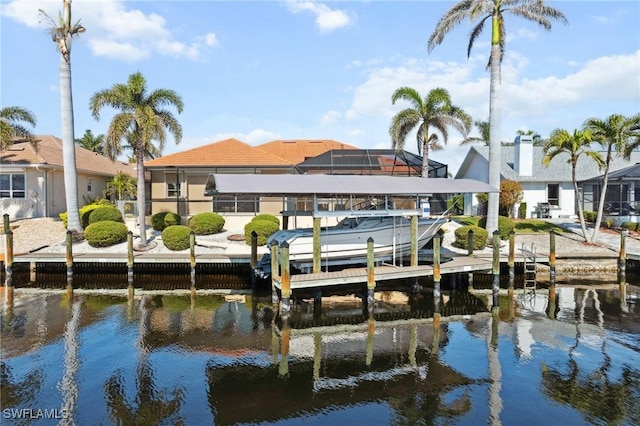 view of dock featuring a water view and boat lift