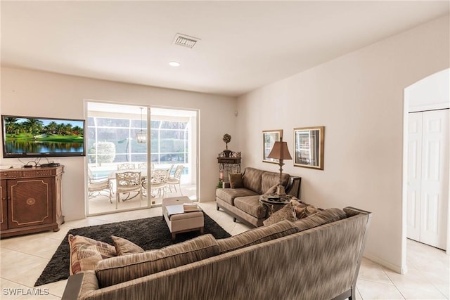 living room featuring light tile patterned floors