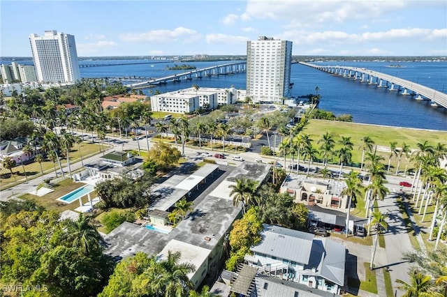 aerial view featuring a water view