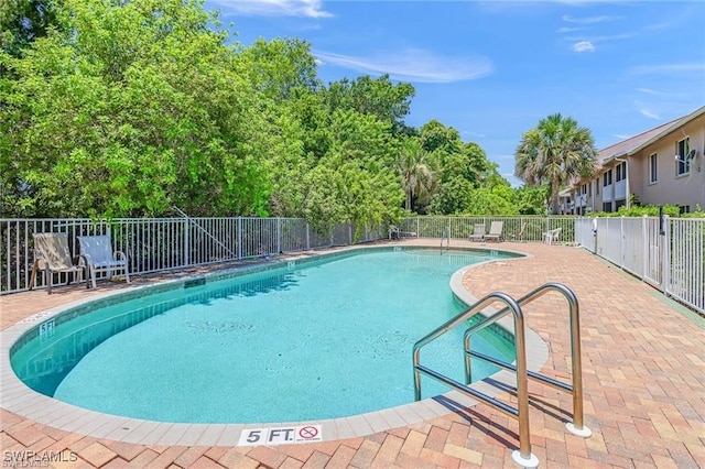 view of swimming pool featuring a patio area