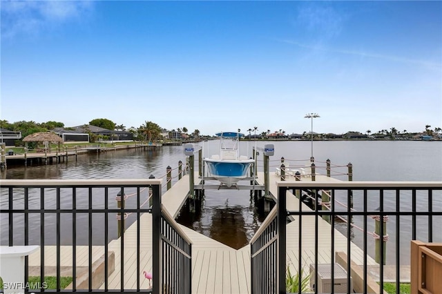 view of dock featuring a water view