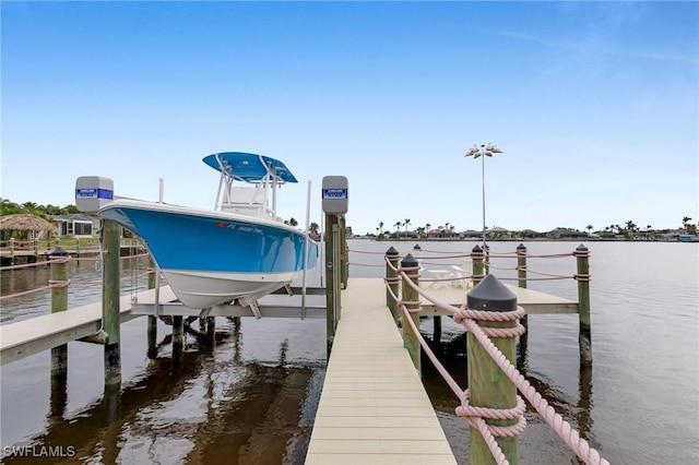 dock area with a water view