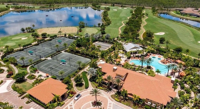 aerial view with a water view