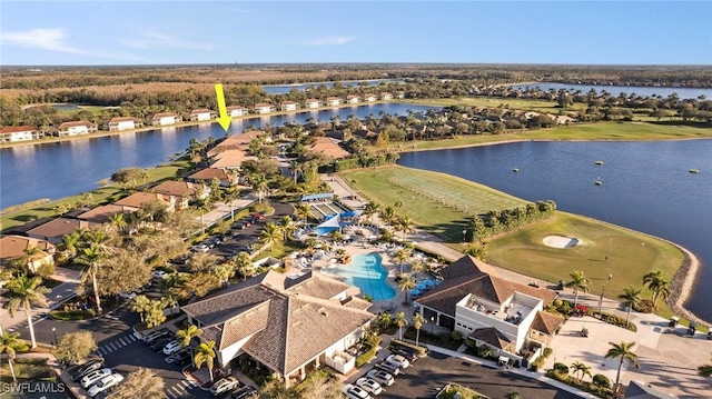 aerial view with a water view