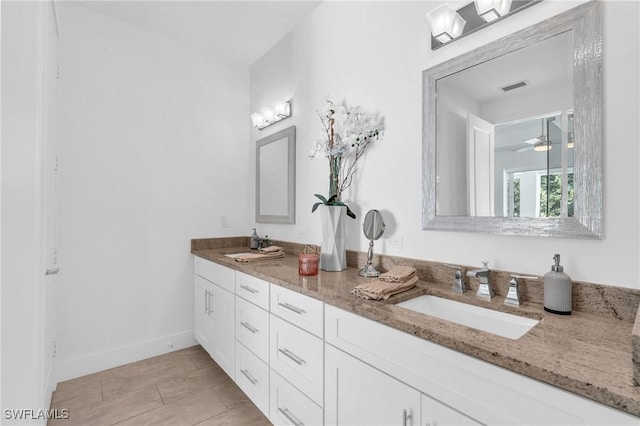 bathroom featuring vanity and ceiling fan