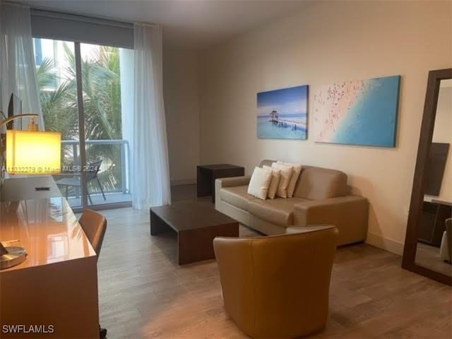 living room with light hardwood / wood-style flooring