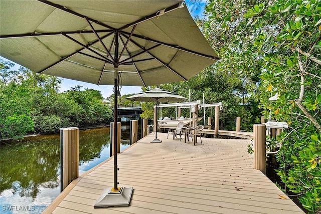 view of dock featuring a water view