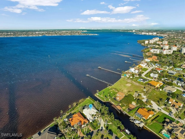 aerial view featuring a water view