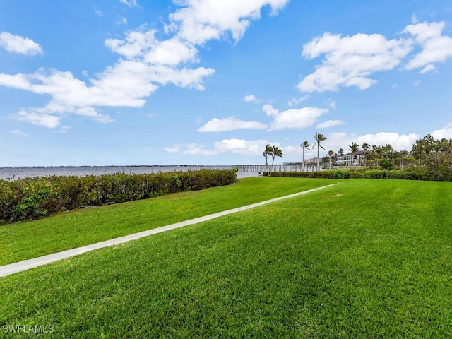 view of yard with a water view