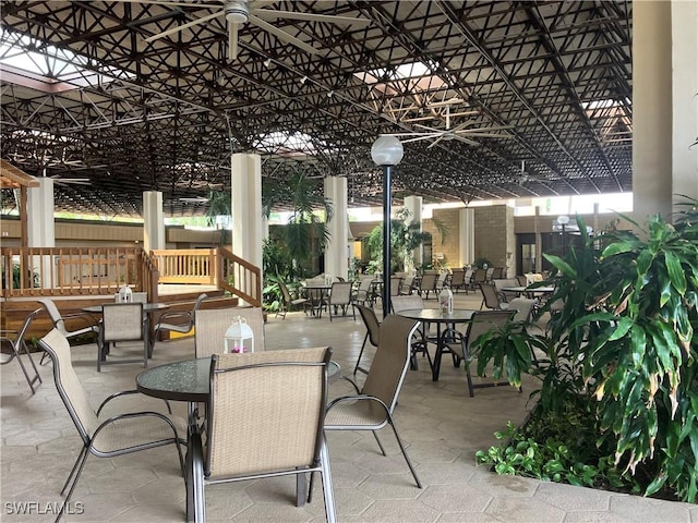 view of patio / terrace featuring outdoor dining area and a pergola