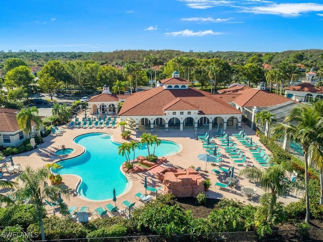 view of swimming pool with a patio area