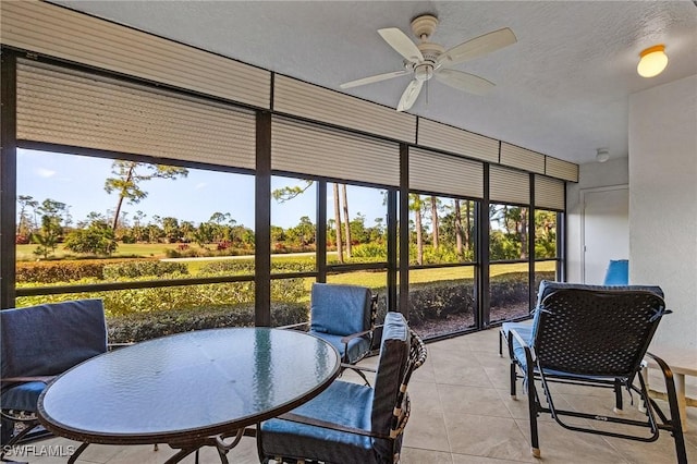 sunroom featuring ceiling fan