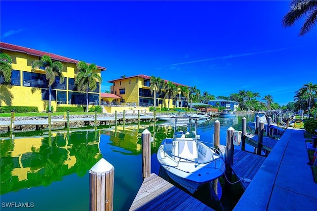 dock area with a water view