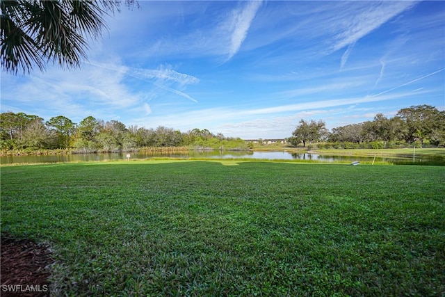 view of yard with a water view