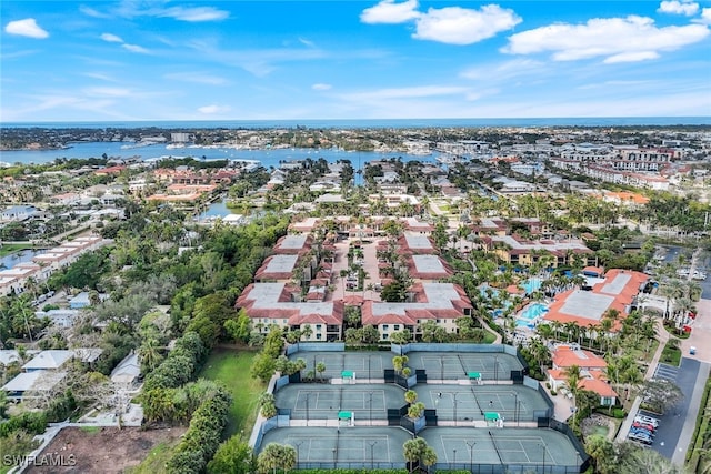 aerial view featuring a water view