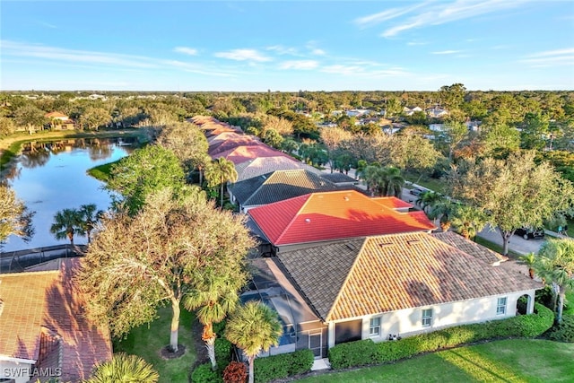 aerial view featuring a water view