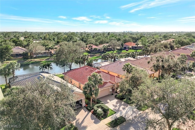 bird's eye view featuring a water view