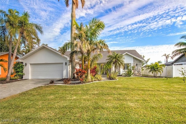 view of front of home featuring a garage and a front yard