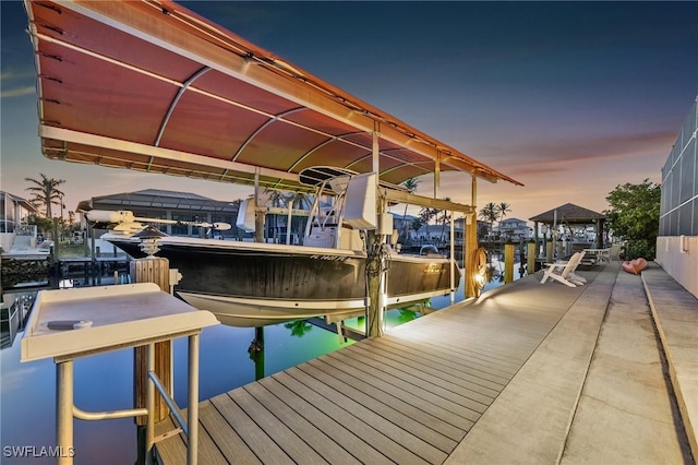 view of dock with a water view