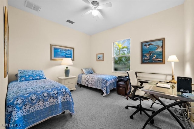 bedroom featuring carpet flooring and ceiling fan