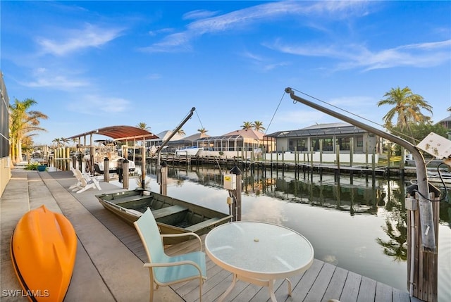 view of dock with a water view