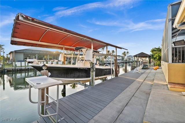 dock area with a water view