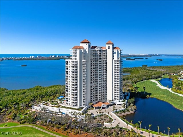 aerial view with a water view