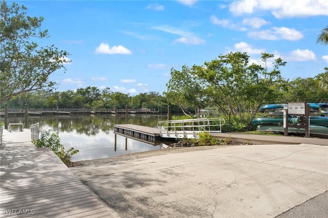 view of dock with a water view