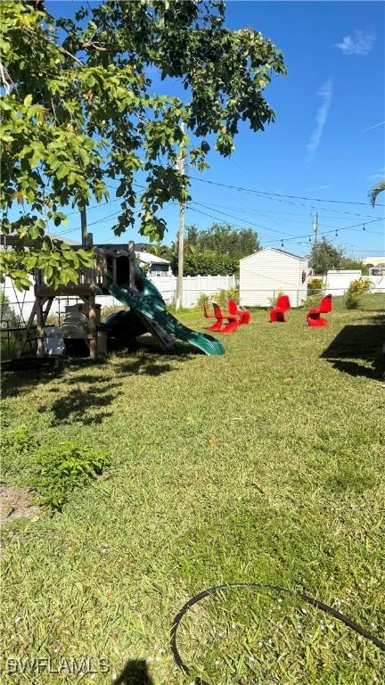 view of yard featuring a playground