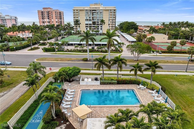 view of pool featuring a patio