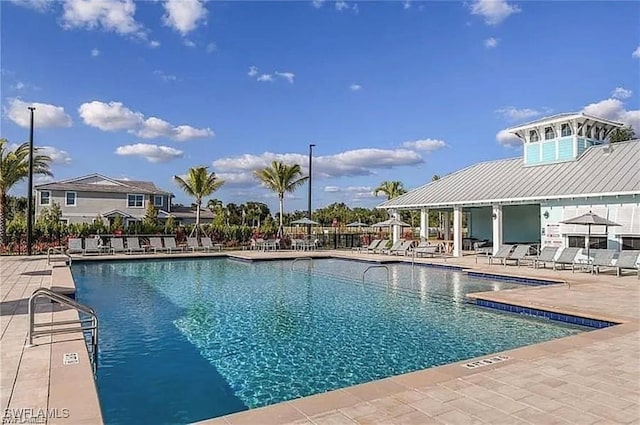 view of swimming pool featuring a patio