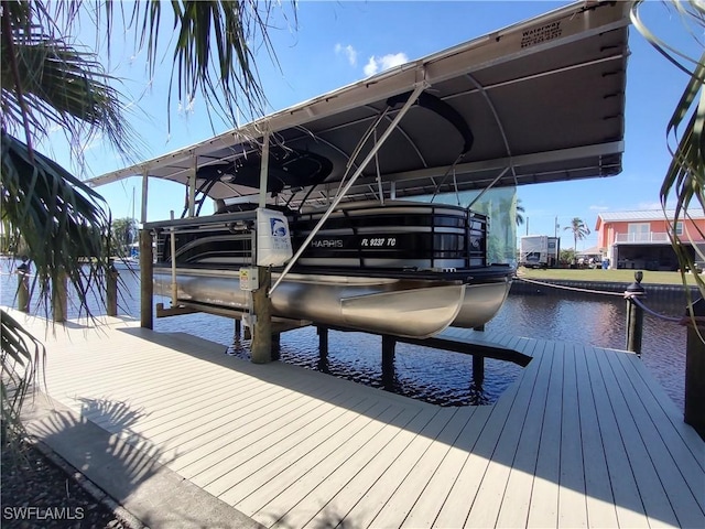 dock area with a water view