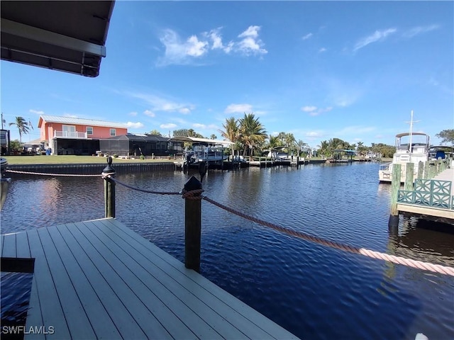 dock area with a water view