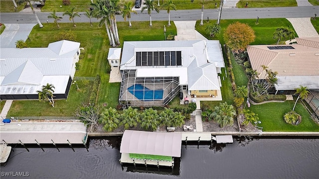 aerial view with a water view