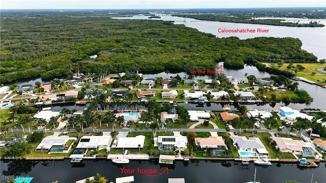 bird's eye view featuring a water view