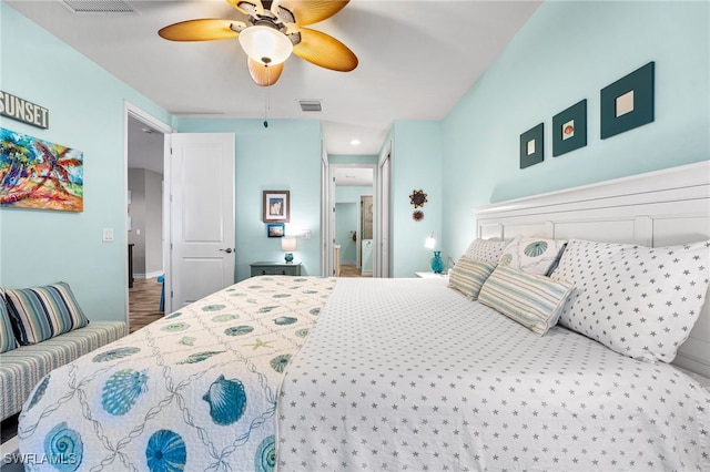 bedroom featuring ceiling fan