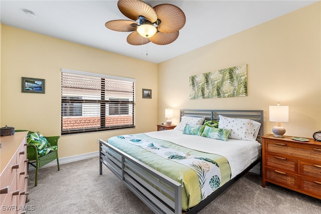 bedroom featuring carpet flooring and ceiling fan