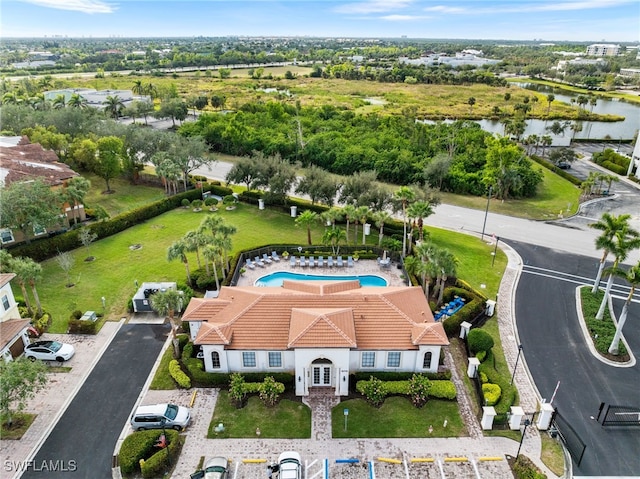 aerial view featuring a water view