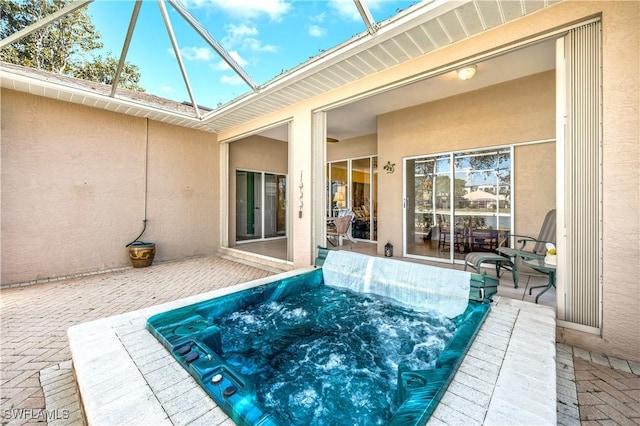 view of swimming pool with a patio area