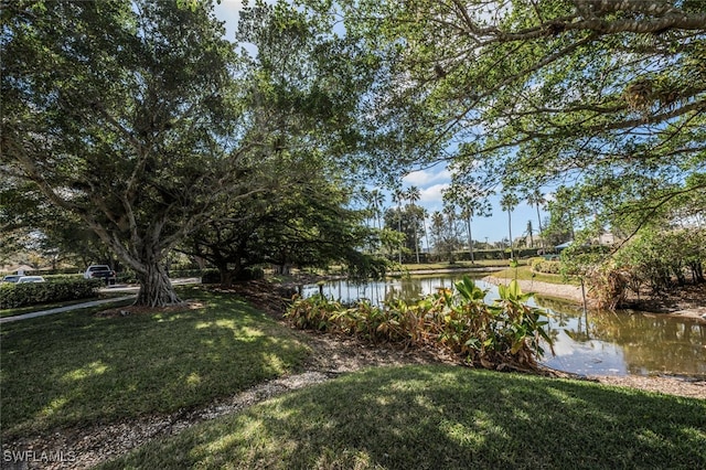 exterior space with a water view