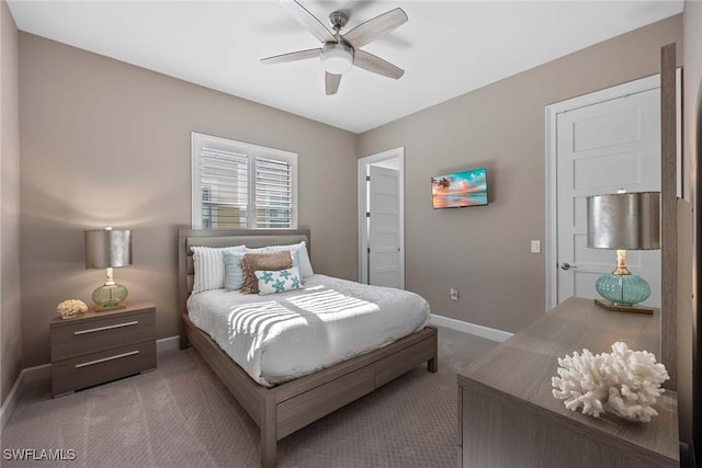 bedroom featuring carpet floors and ceiling fan