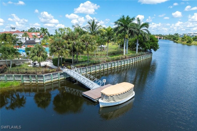 view of dock with a water view